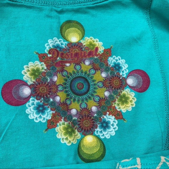 DESIGUAL turquoise knit embroidered dress, L. - Picture 5 of 8